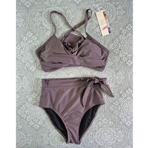 Dokotoo Womens High Waisted Bikini Set Purple Mauve Wrap Top Side Tie Swimsuit